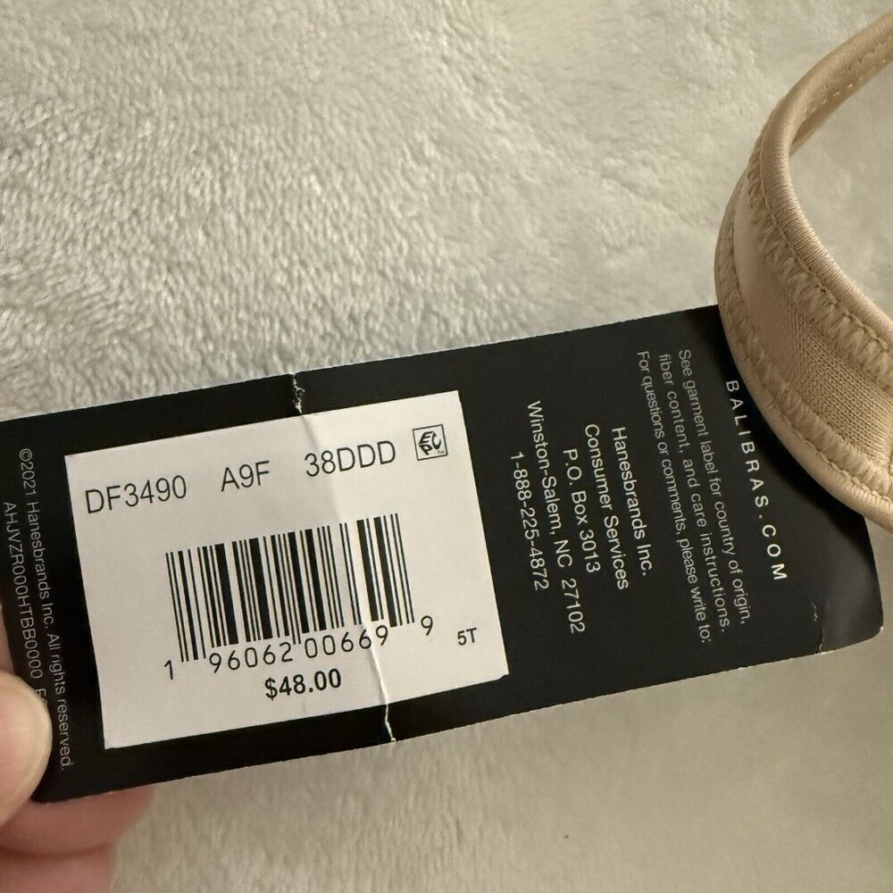 NWT Bali One Smooth Ultra‎ Light Minimizer Underwire Bra Womens Size 38DDD Beige - Picture 9 of 9